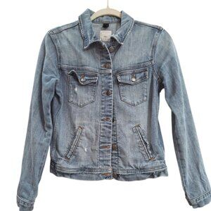 J. Crew womens Light Wash Distressed Denim Jacket Classic Fit X-Small